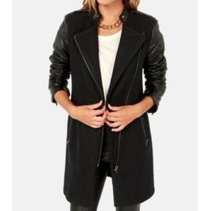 Wool Coat With Faux Leather Sleeves Nordstrom